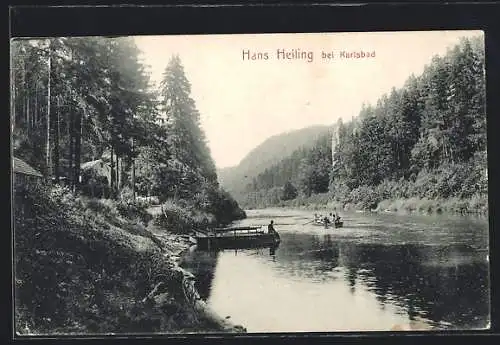AK Hans Heiling bei Karlsbad, Ruderboot nahe der Anlegestelle