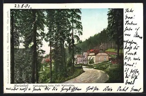 AK Marienbad, Café Waldmühle mit Parkanlagen