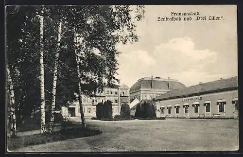 AK Franzensbad, Zentralbad und Drei Lilien