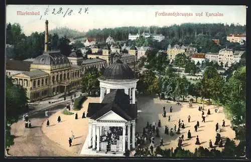 AK Marienbad, Ferdinandsbrunnen und Kursalon