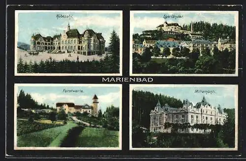 AK Marienbad, Hotel Miramonti, Rübezahl, Egerländer, Forstwarte