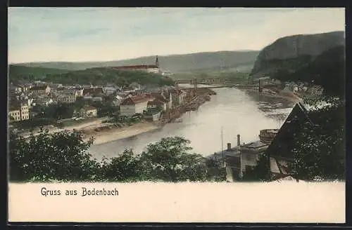 AK Bodenbach, Ortsansicht mit Brücke