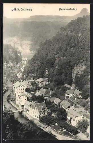AK Herrnskretschen /Böhm. Schweiz, Ortsansicht aus der Vogelschau