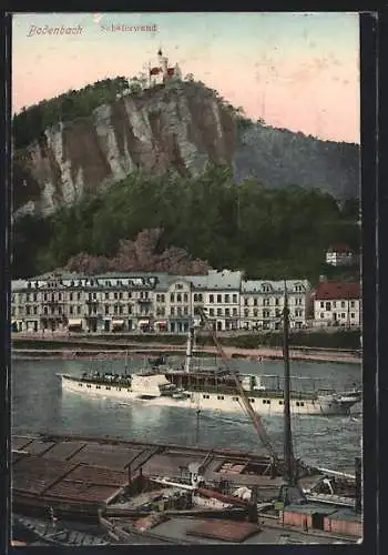 AK Bodenbach, Dampfer vor der Schäferwand
