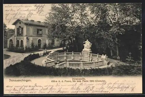 AK Donaueschingen, Blick auf die Donauquelle