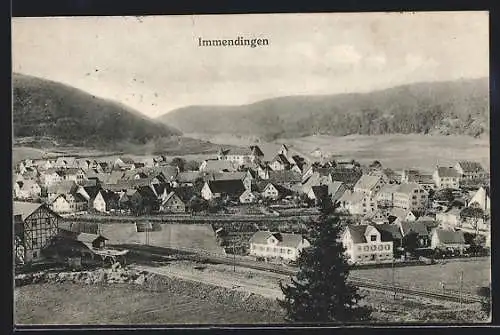 AK Immendingen, Ortsansicht mit Bahngleisen