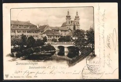 AK Donaueschingen, Flusspartie mit Schützenbrücke
