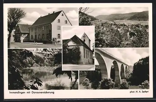 AK Immendingen, Strassenpartie, Brücke und Kirche