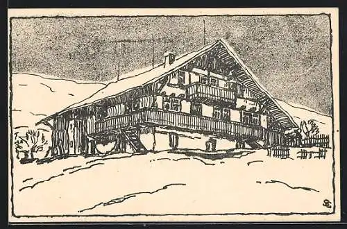 Künstler-AK Villingen i. B., Naturfreunde-Haus im Schnee