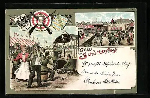 Lithographie Dresden, Dresdener Vogelwiese mit Schiesstand