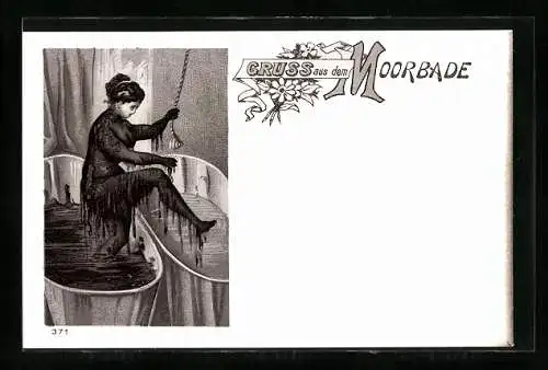 Lithographie nackte Frau steigt aus dem Moorbad heraus, Badekultur