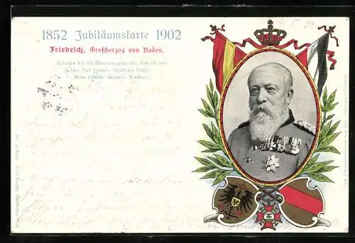 AK Regierungsjubiläum 1852 - 1902, Grossherzog Friedrich von Baden