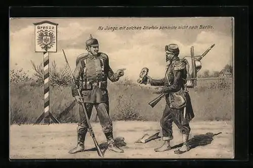 AK Soldat an der deutschen Grenze mit Franzosem
