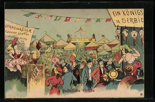 AK Szene vom Volksfest, Blick zum Bierpalast mit verschiedenen Ständen