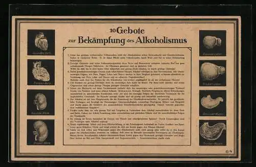 AK Die 10 Gebote zur Bekämpfung des Alkoholismus, Gesundheitswacht, Tafelwerke zur Volksaufklärung