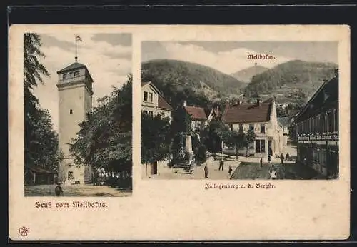 AK Zwingenberg a. d. Bergstrasse, Melibokus und Ortsansicht