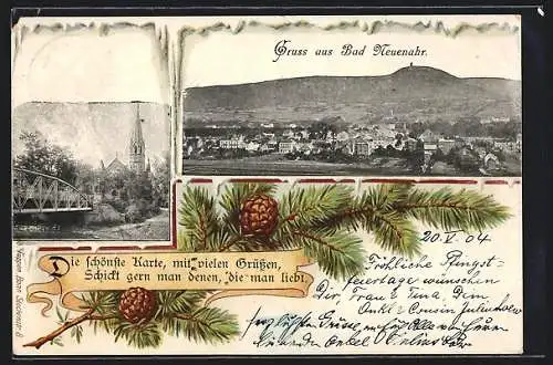 AK Bad Neuenahr, Ortsansicht und Flusspartie mit Brücke