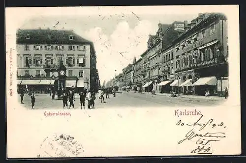 AK Karlsruhe, Kaiserstrasse mit Wiener Café Central