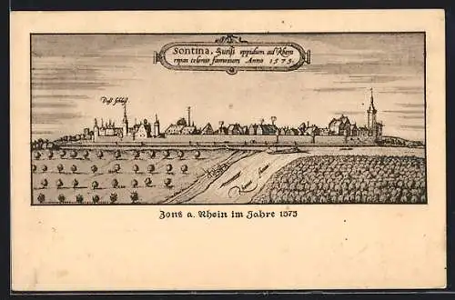 Künstler-AK Zons a. Rhein, Ort im Jahre 1575