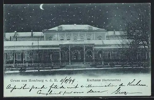 Mondschein-AK Homburg v. d. H., Gartenseite des Kurhauses