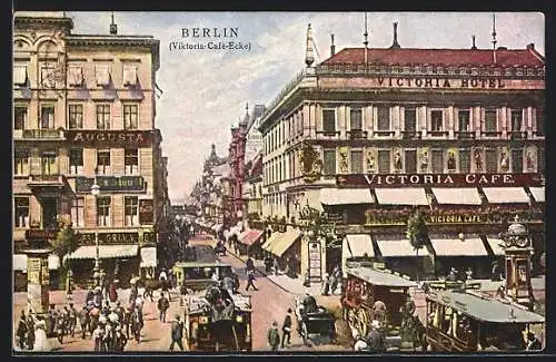 AK Berlin, Unter den Linden, Blick in die Friedrichstrasse, Victoria Café