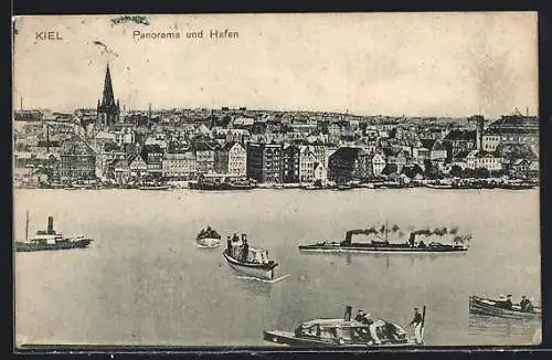 AK Kiel, Panoramablick auf den Hafen