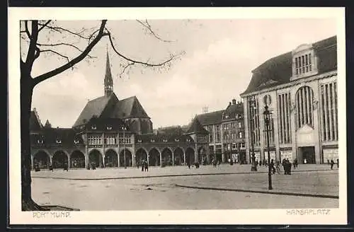 AK Dortmund, Hansaplatz mit Blick zur Kirche