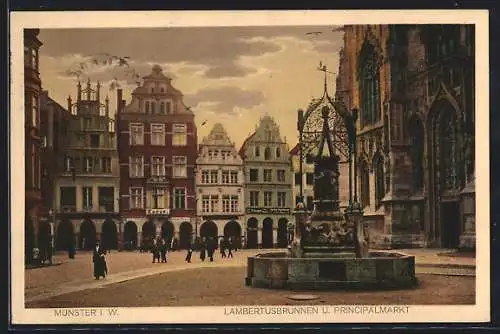 AK Münster i. W., Lambertsbrunnen und Principalmarkt