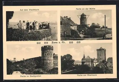 AK Zons, Wachtturm, Mühle, Stadtgraben