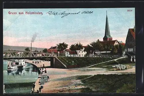 AK Holzminden a. W., Ortspartie am Weserufer