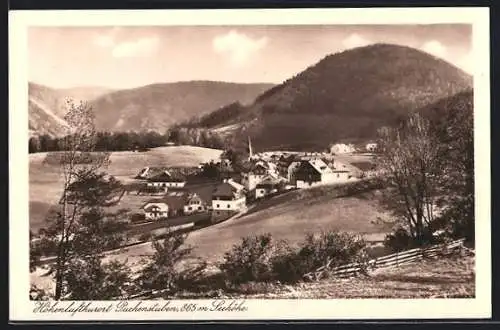 AK Puchenstuben, Ortsansicht vor bewaldeten Bergen