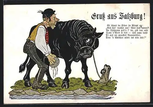 Künstler-AK Salzburg, Der Stierwascher, Sage