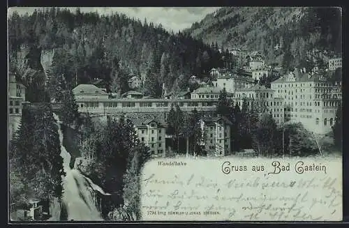 Mondschein-AK Bad Gastein, Wandelbahn mit Wasserfall