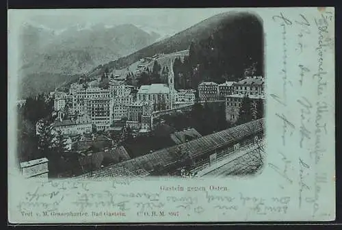 Mondschein-AK Gastein, Ortsansicht gegen Osten