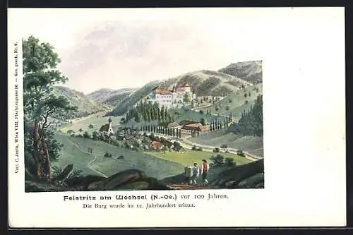 AK Feistritz am Wechsel, Ortsansicht mit Blick zur Burg