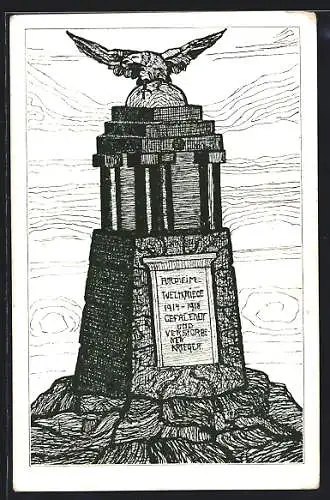 Künstler-AK Mettmach, Ob.-Österr., Kriegerdenkmal 1. Weltkrieg