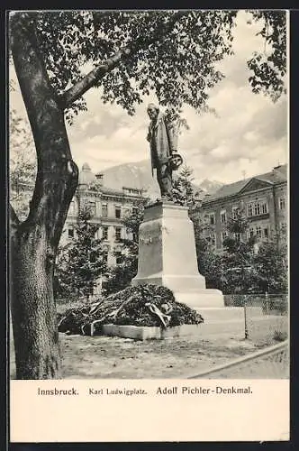 AK Innsbruck, Adolf Pichler-Denkmal auf dem Karl Ludwigplatz
