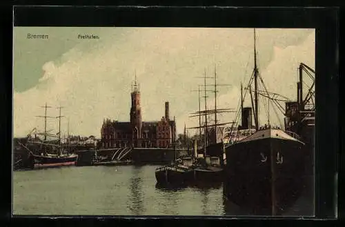 AK Bremen, Freihafen mit Segelschiffen