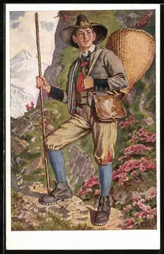 AK Tirol, Junger Mann in Volkstracht aus dem Zillertal