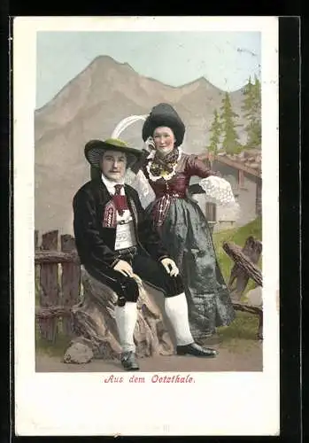 AK Oetzthal /Tirol, Ein junges Paar in lokaler Tracht