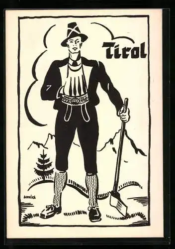 Künstler-AK Tiroler Holzfäller mit einer Axt in Tracht