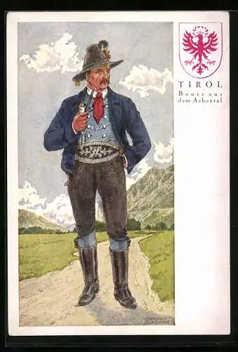 Künstler-AK Tiroler Bauer in Tracht aus dem Achental