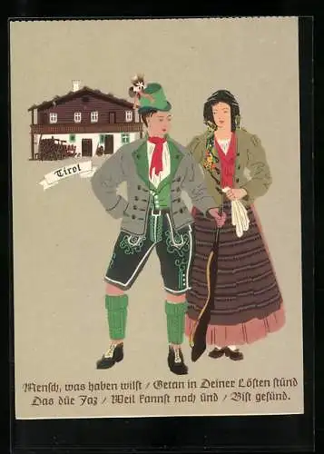 AK Tirol, Liebespaar in Volkstracht