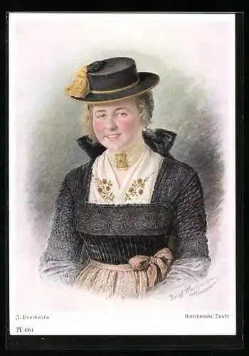 AK Junge Frau in tiroler Tracht mit Hut