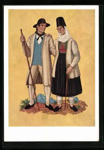AK Trachtenpaar aus dem Lechtal, 2. Hälfte des 18. Jahrhunderts