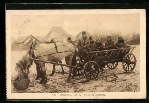 AK Russische Typen, Polnische Landleute unterwegs mit einem Pferdewagen