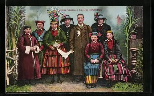 AK Grupa weselna z Ksiestwa Lowickiego, Polnische Trachten