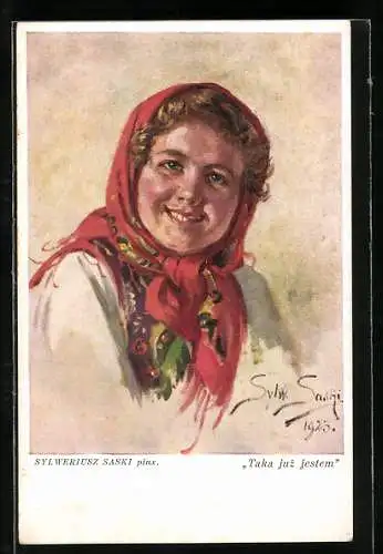AK Bildnis eines polnischen Mädchens mit rotem Kopftuch