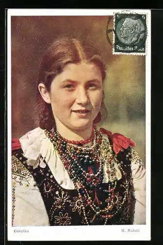 AK Goralka, Junges Mädchen in Tracht mit Perlenketten