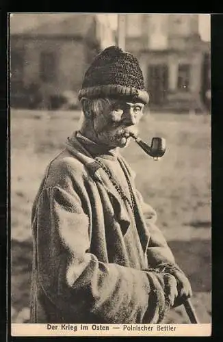 AK Polnischer Bettler mit Mütze und Tabakspfeife